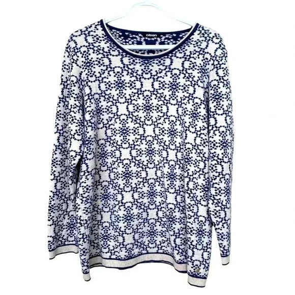 Olsen soft winter sweater w long sleeves, off-white with attractive blue… - Picture 1 of 5